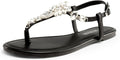 DREAM PAIRS Flat Sandals for Women Dressy Rhinestone T-Strap Thong Flat Sandals for Summers Dress Beach MegaBDM