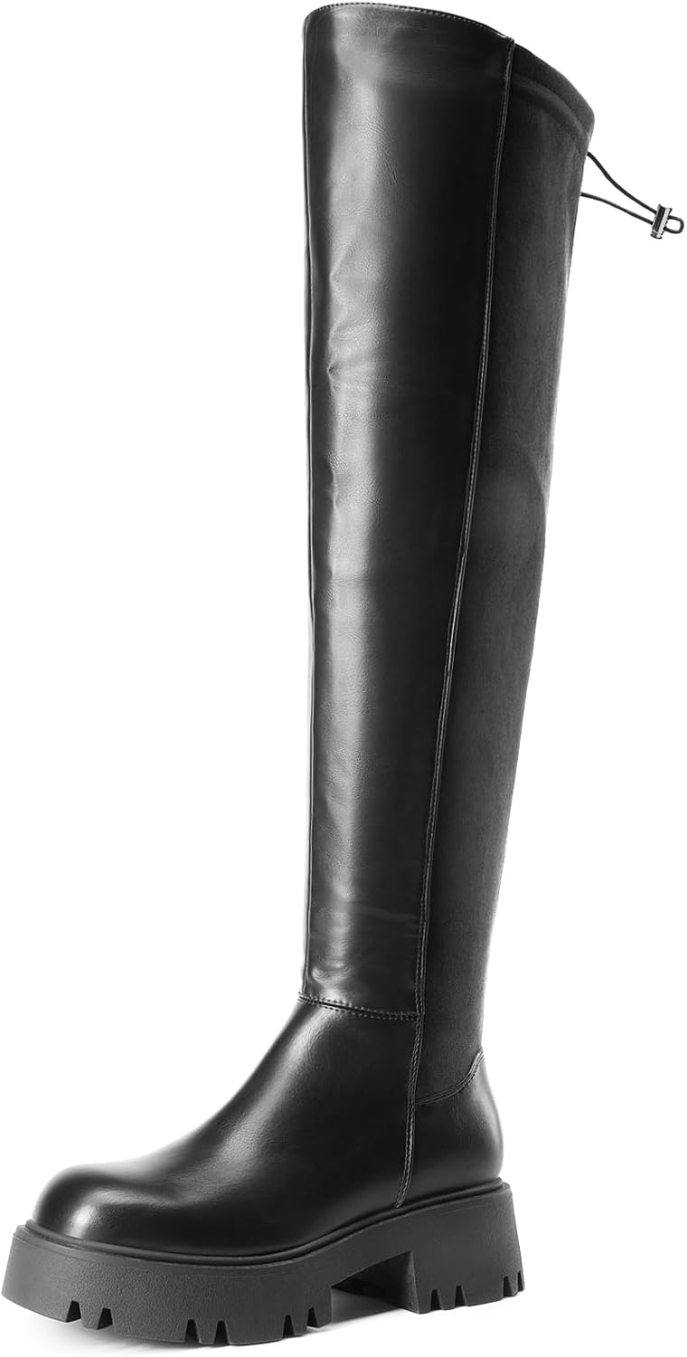 DREAM PAIRS Women's Platform Over The Knee Boots Lug Sole Round Toe Thigh High Long Chunky Block Heels Fall Boots MegaBDM