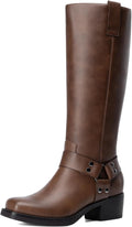 DREAM PAIRS Women's Square Toe Knee High Boots Motorcycle Riding Pull-on Fashion Long Boots for Women MegaBDM