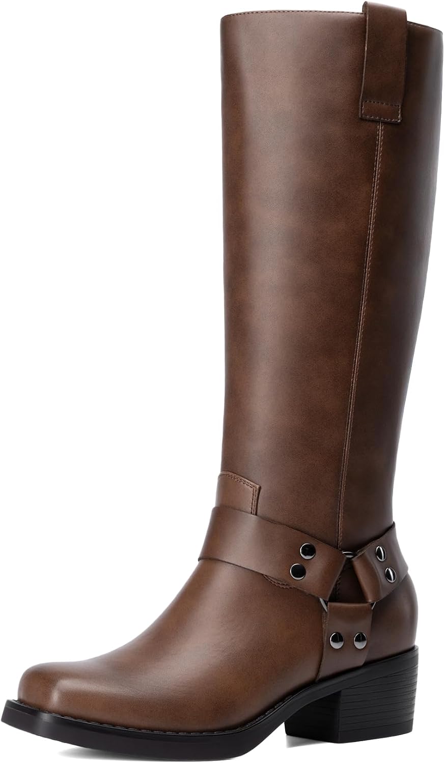 DREAM PAIRS Women's Square Toe Knee High Boots Motorcycle Riding Pull-on Fashion Long Boots for Women MegaBDM