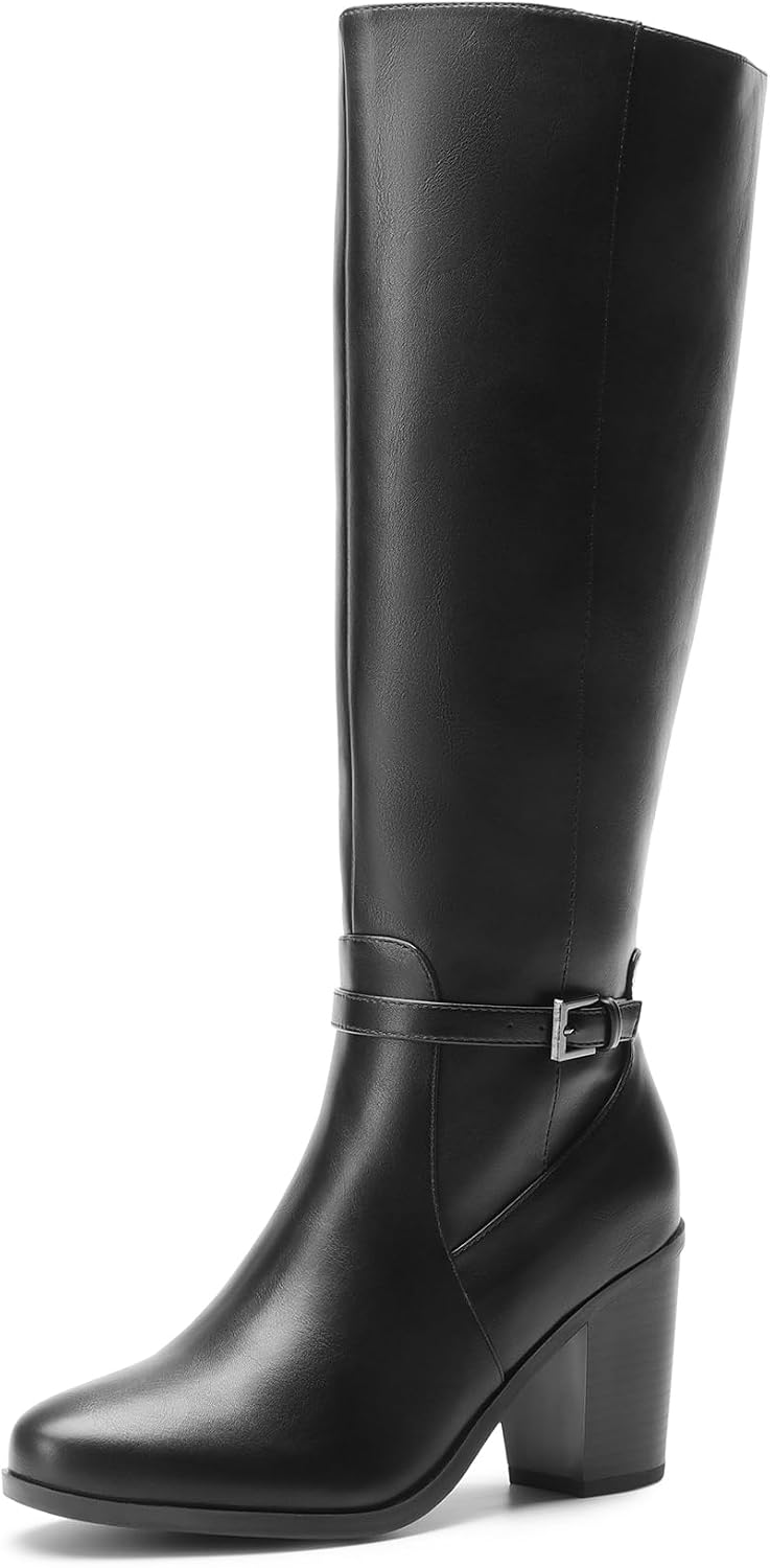 DREAM PAIRS Women's Knee Length Boots Comfortable Block Heel with Side Zip MegaBDM