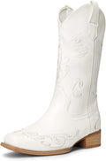 DREAM PAIRS Women's Fashion Cowboy Boots Waterproof Mid Cowboy Boots with Beautiful Embroidered Stitching,Comfortable Square Toe Western Boots for Parties and Dance Ball MegaBDM