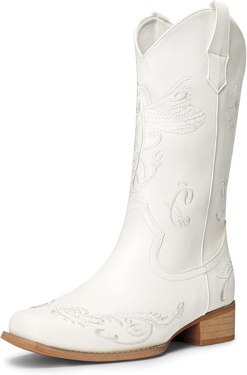 DREAM PAIRS Women's Fashion Cowboy Boots Waterproof Mid Cowboy Boots with Beautiful Embroidered Stitching,Comfortable Square Toe Western Boots for Parties and Dance Ball MegaBDM