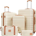 COOLIFE Suitcase Set 5 PCS - 20/24 / 28" Lightweight Luggage Set + Travel Bag & Toiletry Bag, Suitcases with TSA Lock + 360° Wheels for Family Travel, Study Abroad & Long Trips Beige/Cream MegaBDM