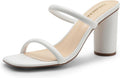 DREAM PAIRS Women's Square Open Toe Block Heels Two Strap Slip On High Heeled Slides Sandals MegaBDM