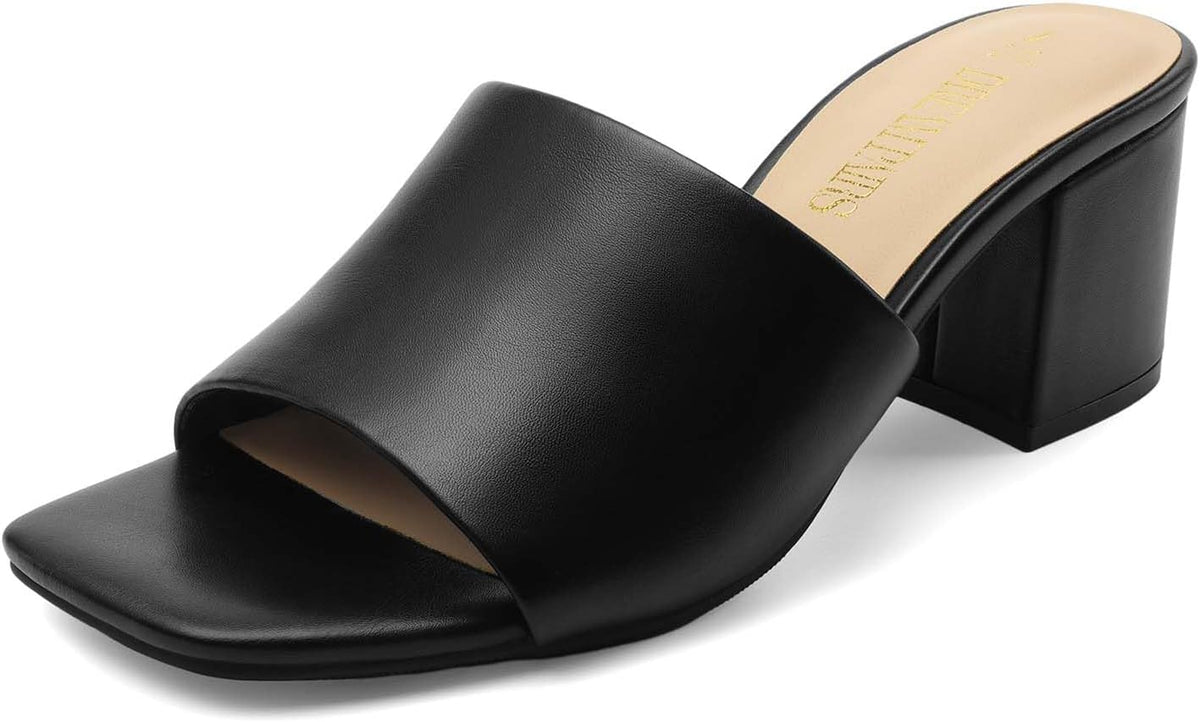 DREAM PAIRS Women's Square Open Toe Heels Sandals Low Block Chunky Heeled Sandals Slide Sandals Slip on Comfortable Casual Pumps Shoes MegaBDM