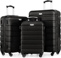 COOLIFE 3 Piece Luggage Set for Family Travel, Overseas Travel, ABS+PC, Lightweight Durable Suitcase with 360°Rubber Spinner Wheels, YKK Zipper, Telescopic Handle, TSA Lock, Black MegaBDM