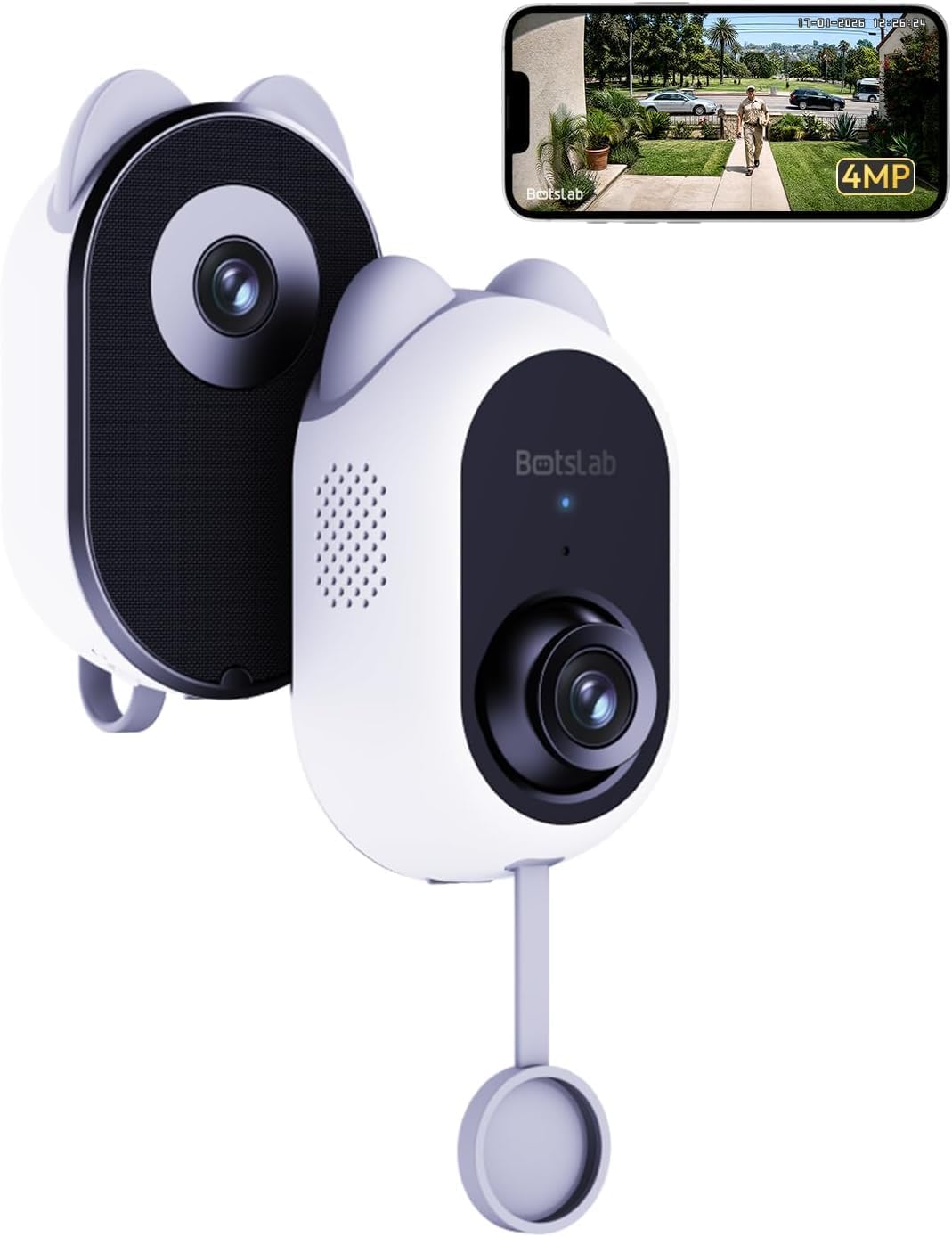 BOTSLAB Dual Lens Window Camera, Stick On Indoor Camera for Home Security | Safeview Window Camera with 4MP Colour Night Vision | 24/7 Recording | No Monthly Fee | 2.4 & 5 GHz WiFi, Cat-Shape for Gift MegaBDM