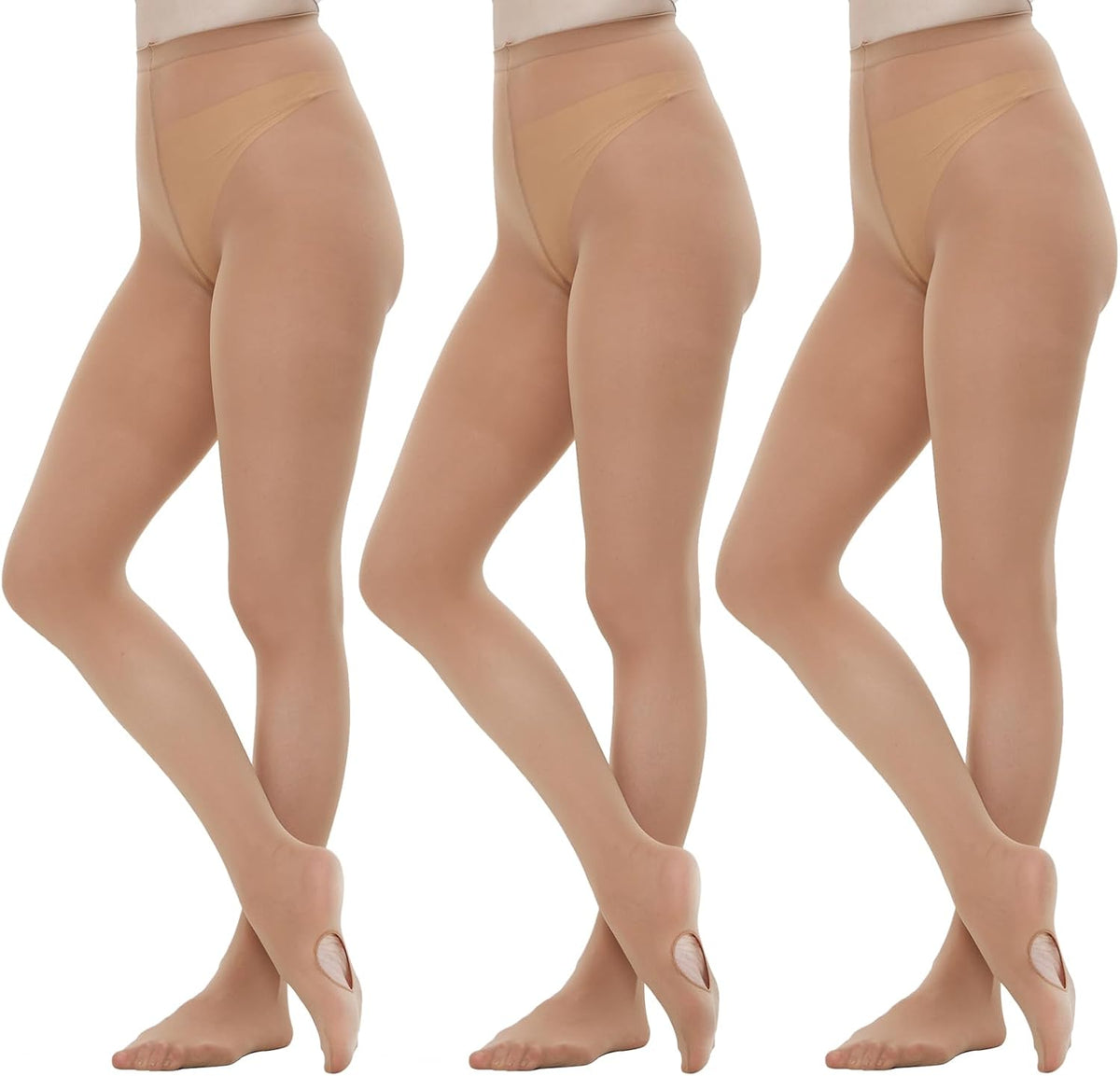 MANZI Convertible Ballet Tights for Women Ultra Soft Mid Rise Transition Dance Tights Pack of 3 MegaBDM