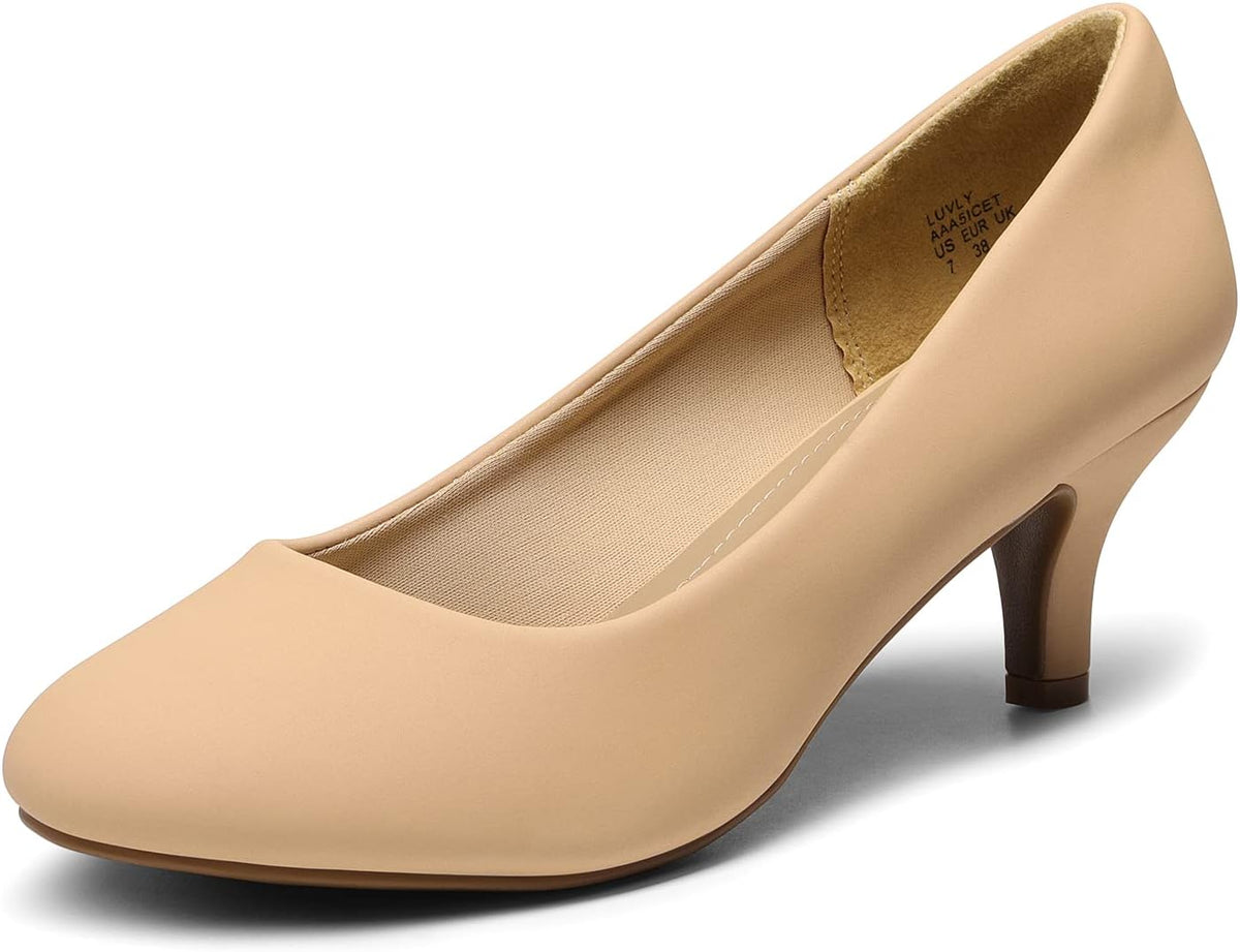 DREAM PAIRS Women's Dress Comfortable Low Heel Pump Shoes, Nude-nubuck, 9 Wide MegaBDM