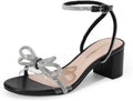 DREAM PAIRS Women's Double Bowknots Crystal Sandals Low Chunky Heels Clear Slingback Dress Shoes for Wedding Bridal Party MegaBDM