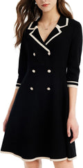 GOELIA Jumper Dress for Women, Button up 3/4 Sleeve Knit Mini Jumpers Dresses Sweater 50s Dress for Teacher Work Business MegaBDM