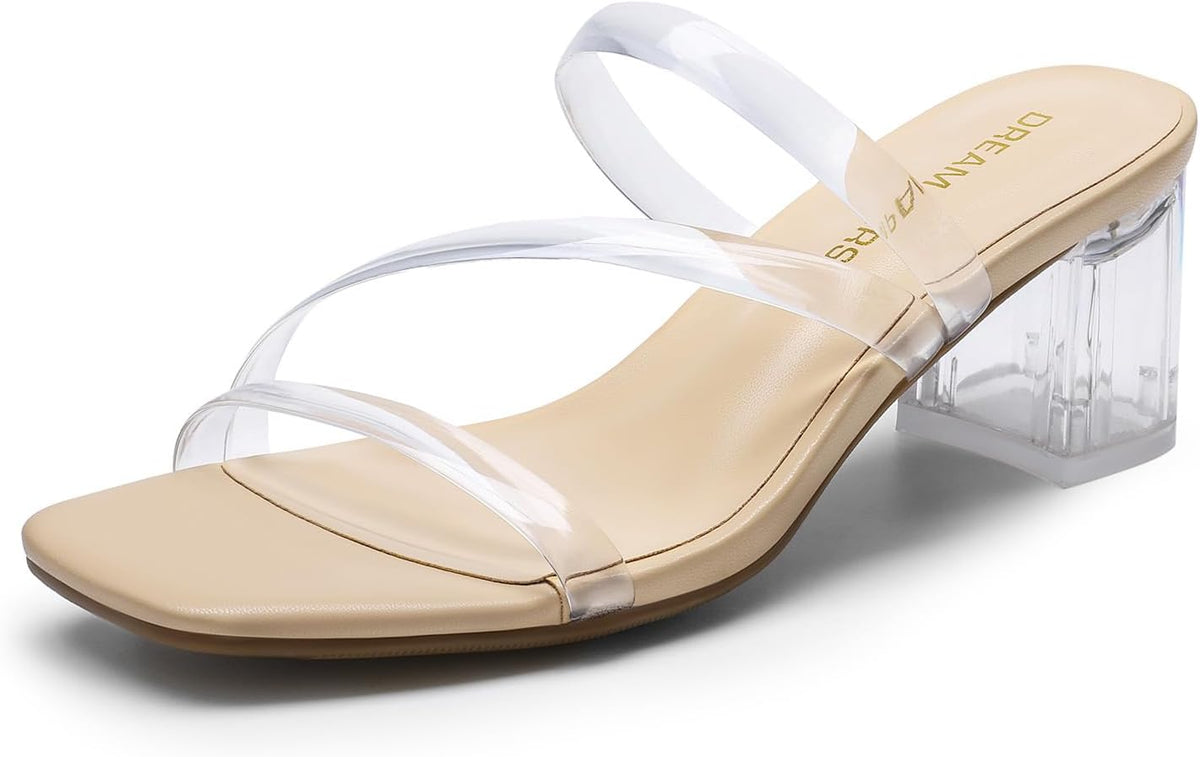 DREAM PAIRS Women's Strappy Heels Open Toe Low Chunky Heel Slip On Mules Square Block Sandals Dress Shoes MegaBDM