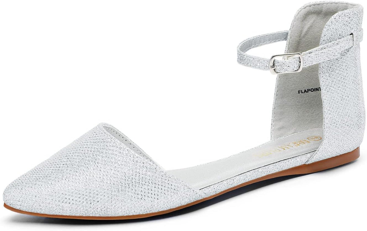 DREAM PAIRS Flapointed Women's Casual D'Orsay Pointed Plain Ballet Comfort Soft Slip On Flats Shoes New,Ankle-Silver,8 B(M) US MegaBDM