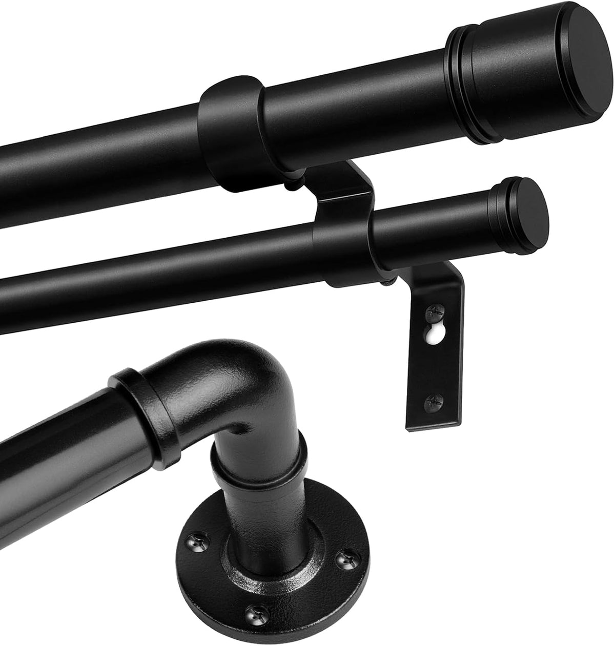 BOLITE Bundle of Double Curtain Pole Black 90-182 cm and Curved Curtain Pole Black 80-148 cm, Curtain Poles with Brackets MegaBDM