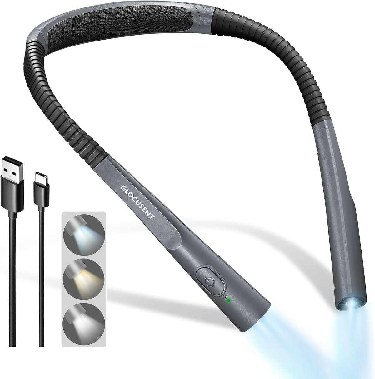 Glocusent Neck Light, Reading Lights for Books in Bed, 30-min Timer, 3 Colors & 3 Brightness Adjustable, Rechargeable & Long Lasting, Perfect for Reading, Knitting MegaBDM