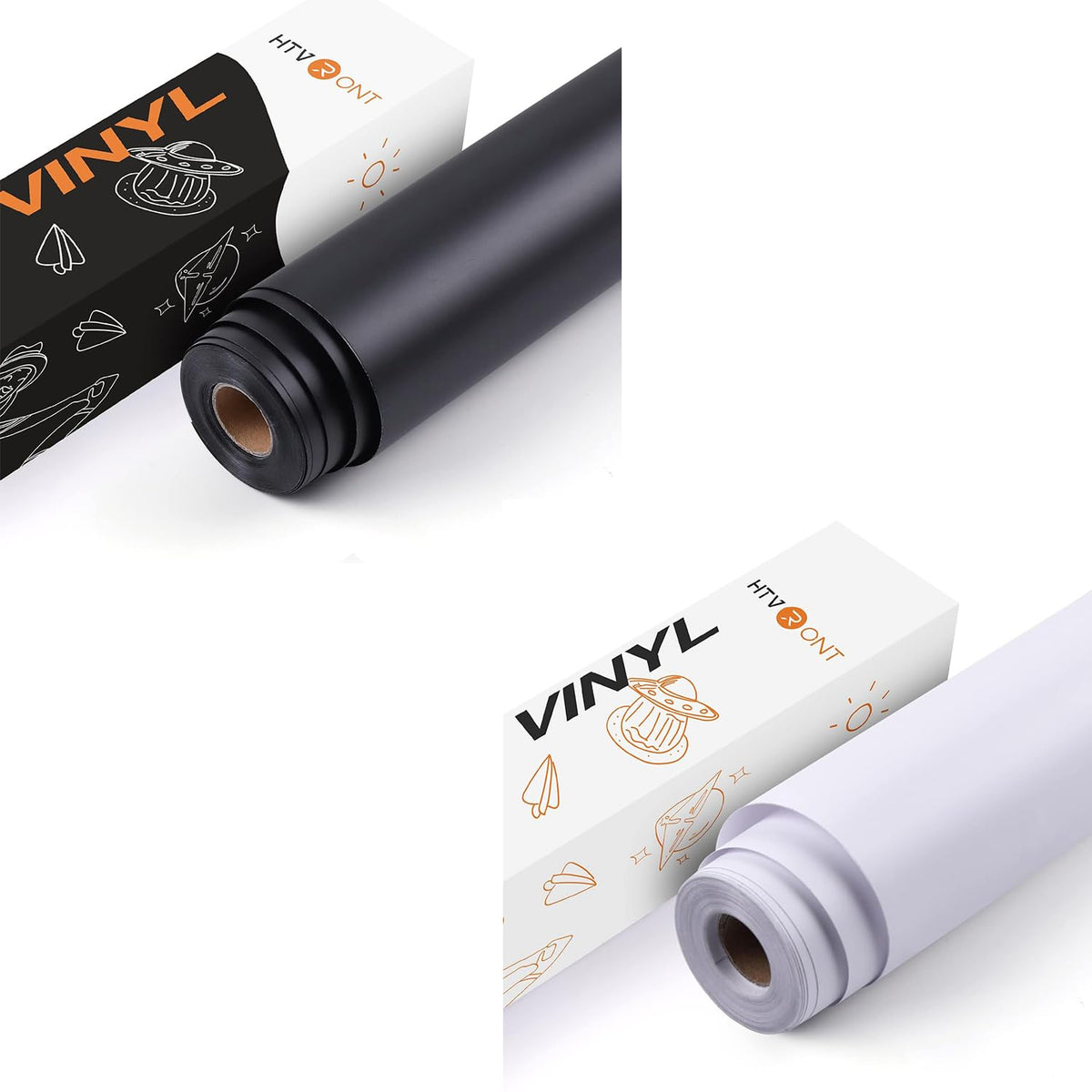 HTVRONT 12" x 25ft Black Adhesive Vinyl Roll + White Permanent Vinyl Roll MegaBDM