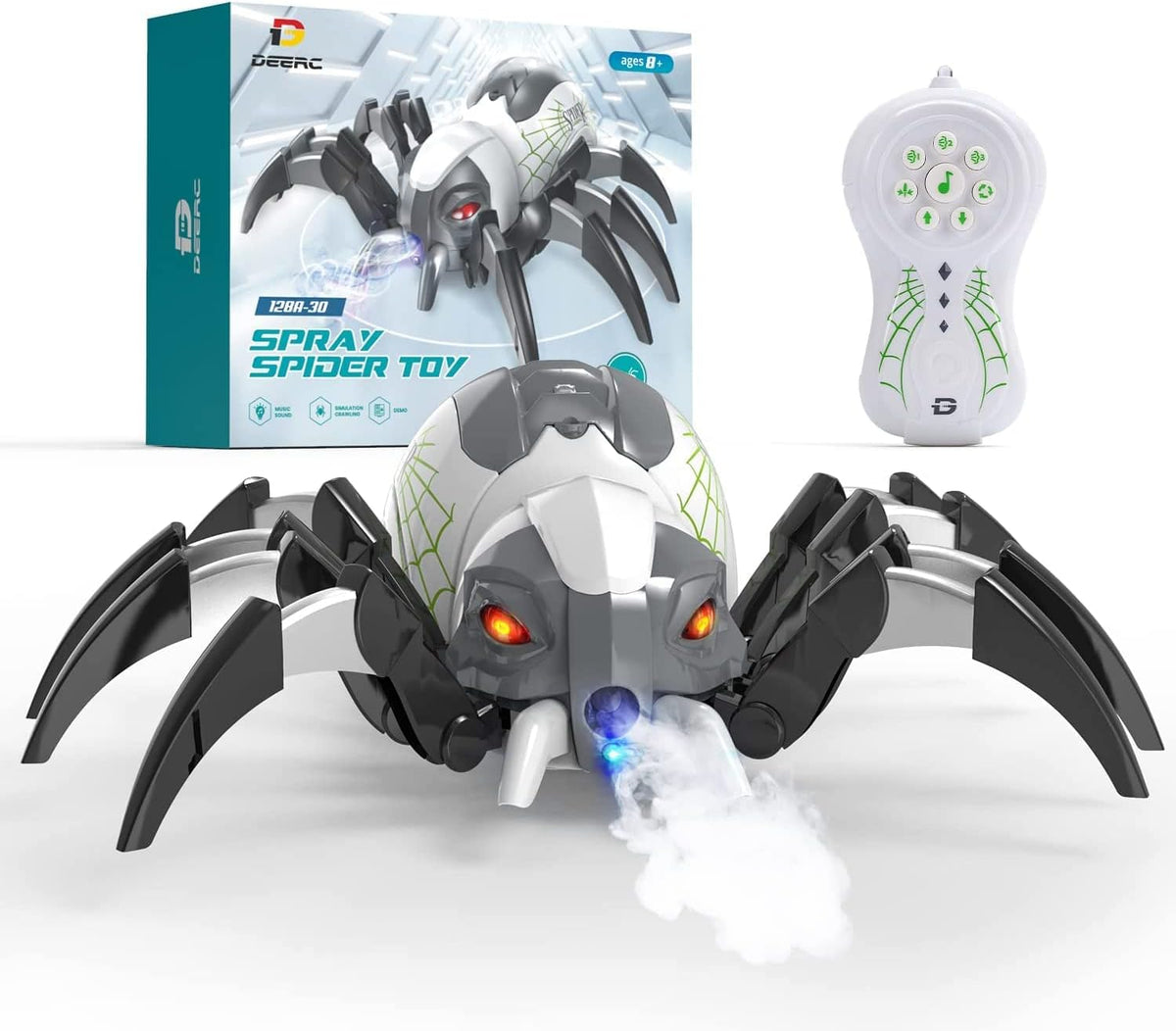 DEERC Remote Control Spider Electronic Pets Remote Control Robot Toy with Spray Function Music and LED Light, 20 Minutes Playtime, Birthday Gift for Kids Girls Boys MegaBDM