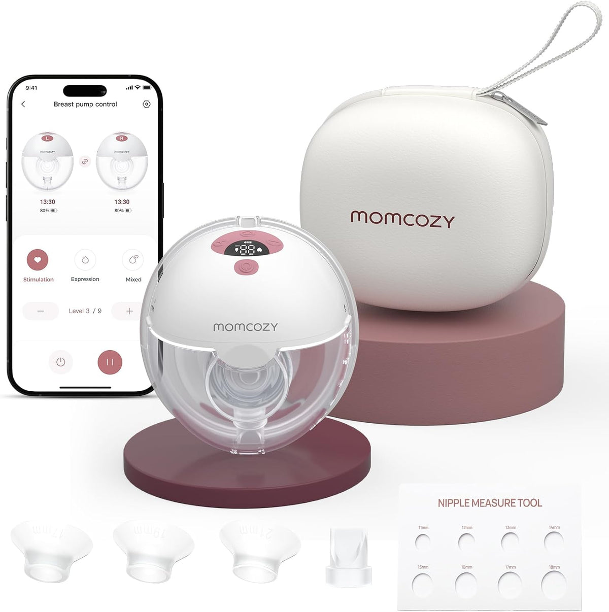 Momcozy M5 Smart APP Controlled Wearable Breast Pump, Hands-Free Wireless Electric Pump, 3 Modes 9 Suction Levels, BPA-Free, Portable Lightweight, 24mm Flange, 1 Count Cozy Red MegaBDM
