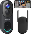 BOTSLAB 5MP Video Doorbell Camera Wireless No Monthly Fee with 32GB SD Card | UHD 1:1 Head-to-Toe with 360° View, Night Vision, 150-Day Battery Life, Triple Motion Detection, 2-Way Audio, Chime Included MegaBDM