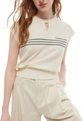 GOELIA White T-Shirt Summer Women's Tops Heyhole Neck Cap Sleeve Knit Top Women's Elegant Stripe Blouse Tank Top MegaBDM