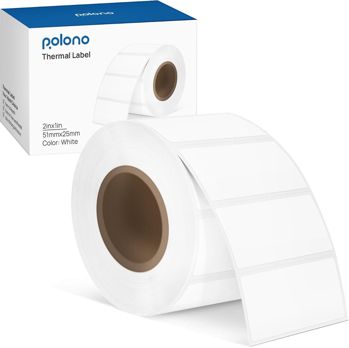 Polono 2.25”x1.25”（60mm×30mm）Direct Thermal Label, Perforated Sticker Labels for Addresses, UPC Barcodes, Adhesive Multipurpose Labels Compatible with POLONO PL60 Label Printers (1000 Labels, White) MegaBDM