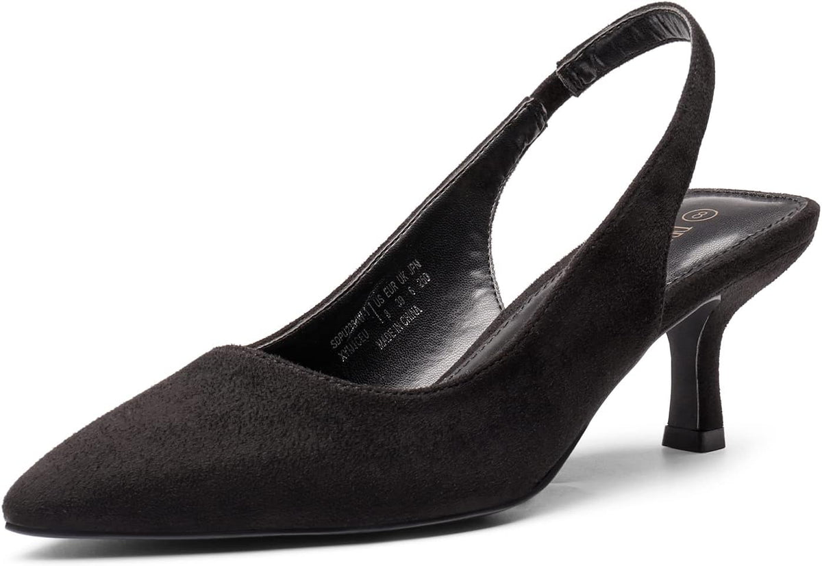 DREAM PAIRS Women?s Closed Toe Kitten Heels Pointed Toe Slingback Low Heels Dress Bridal Wedding Pumps Shoes, Black-suede, 9 MegaBDM