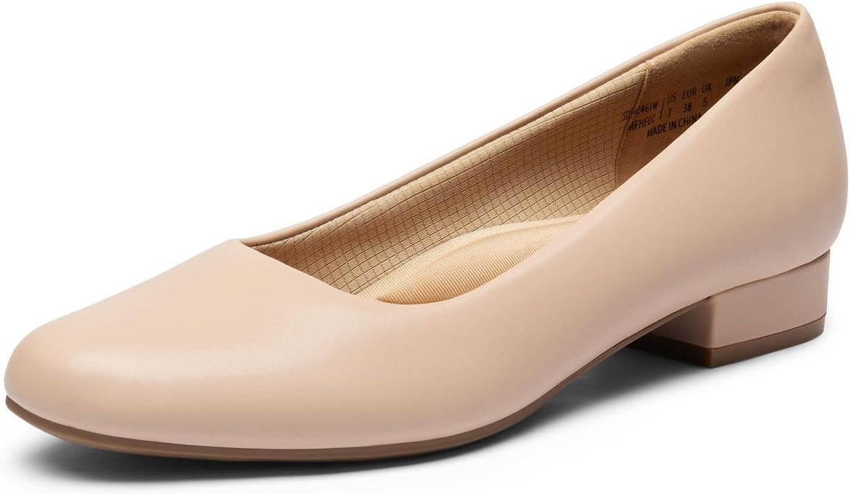 DREAM PAIRS Women's Pumps Low Chunky Closed Toe Heels for Women Comfortable Casual Slip-On Dress Shoes for Wedding Work Office Party MegaBDM
