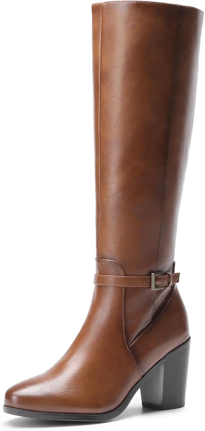DREAM PAIRS Women's Knee Length Boots Comfortable Block Heel with Side Zip MegaBDM