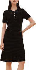 GOELIA Women's 2PC Black Dresses Sets Knit Midi Dress with Slip Dress Summer Hollow Out Going Out Dresses for Work Teachers MegaBDM