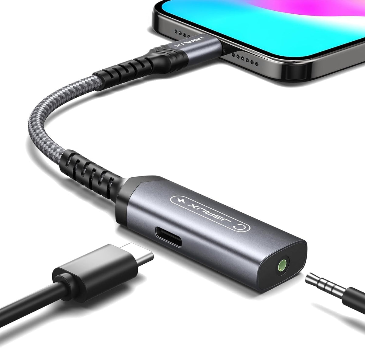 JSAUX USB C Headphone Adapter and Charger, 2-in-1 Type to 3.5mm audio with PD 60W Fast Charging for iPhone 16 Pro/16 Pro Max/16/16 Plus/15 Pro Max/15 Pro,Samsung S24/S24+/S23/S22/S21,iPad Pro-Red MegaBDM