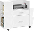 YITAHOME Rolling Filing Cabinet with Side Racks & 4 Wheels, File Cabinet with Adjustable Hanging Rods for A4/Letter Documents, Printer Stand for Home Office, White MegaBDM