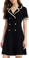 GOELIA Work Dress for Women, Button up 3/4 Sleeve Knit Mini Jumpers Dresses Sweater 50s Dress for Teacher Business Office MegaBDM