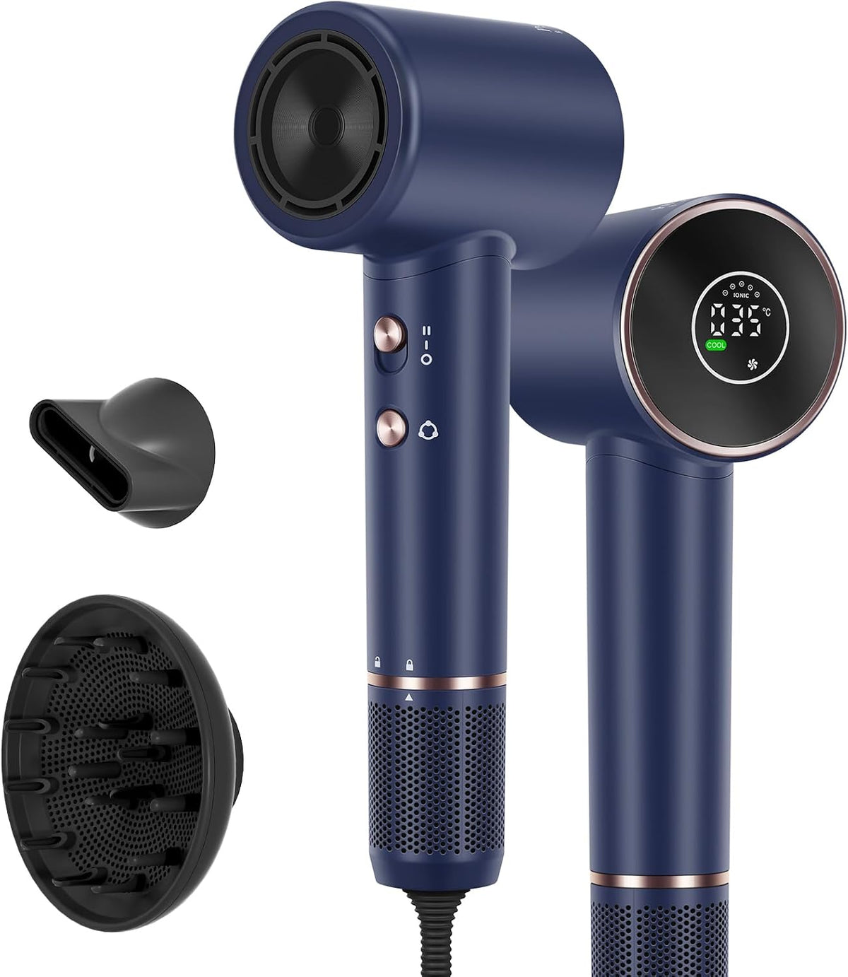 Air-Sonic Hair Dryer, PARWIN PRO BEAUTY HD-LED Display Hairdryer with 110,000RPM Brushless Motor, 200 Million Negative Ionic hairdryers, 25M/S Air Flow for Fast Drying (Blue) MegaBDM
