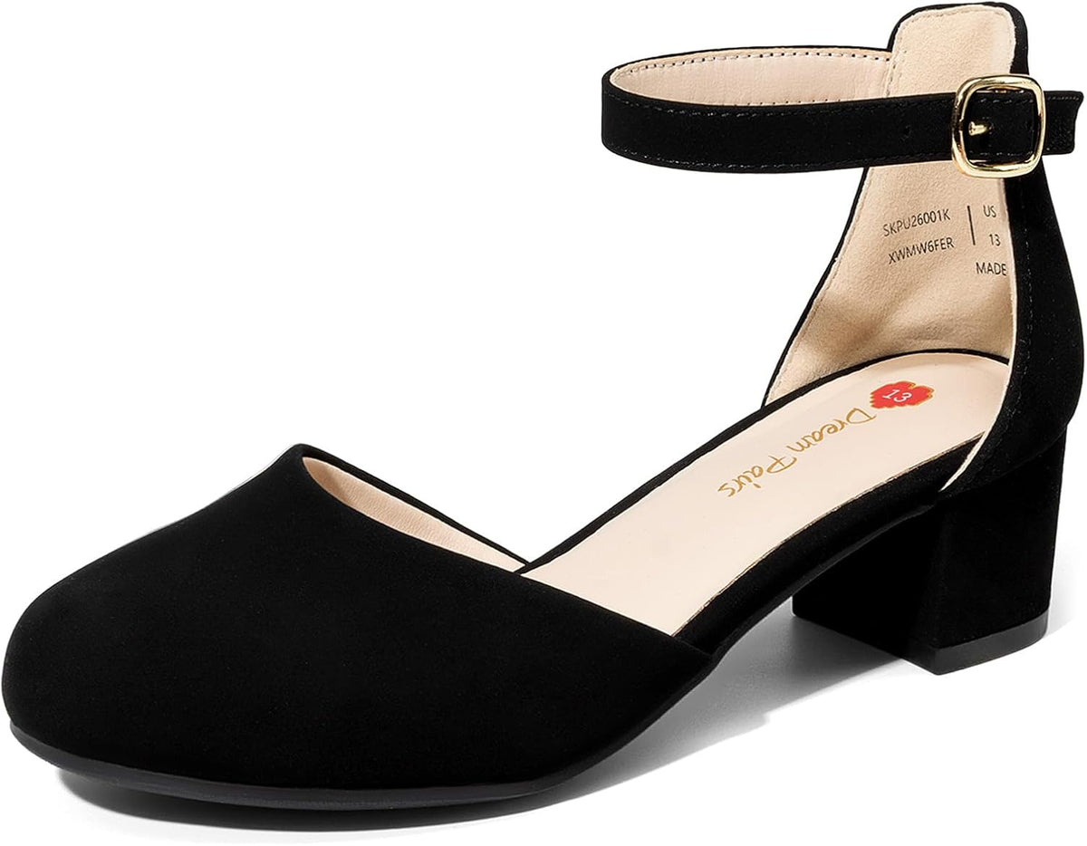 Dream Pairs Girls Dress Shoes Closed Toe High Heels Ankle Strap Toddler Little Big Kid Wedding Flower Party Pump MegaBDM