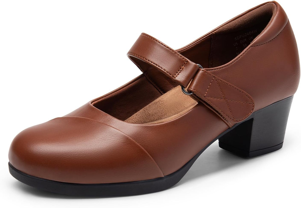 DREAM PAIRS Women's Chunky Low Block Closed Toe Heels Mary Janes Pumps Comfortable Round Toe Dress Work Wedding Shoes MegaBDM