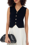 Women's Sleeveless Knit Vest Single-Breasted Cardigan Tops Knitted Waistcoat for Ladies Girls MegaBDM