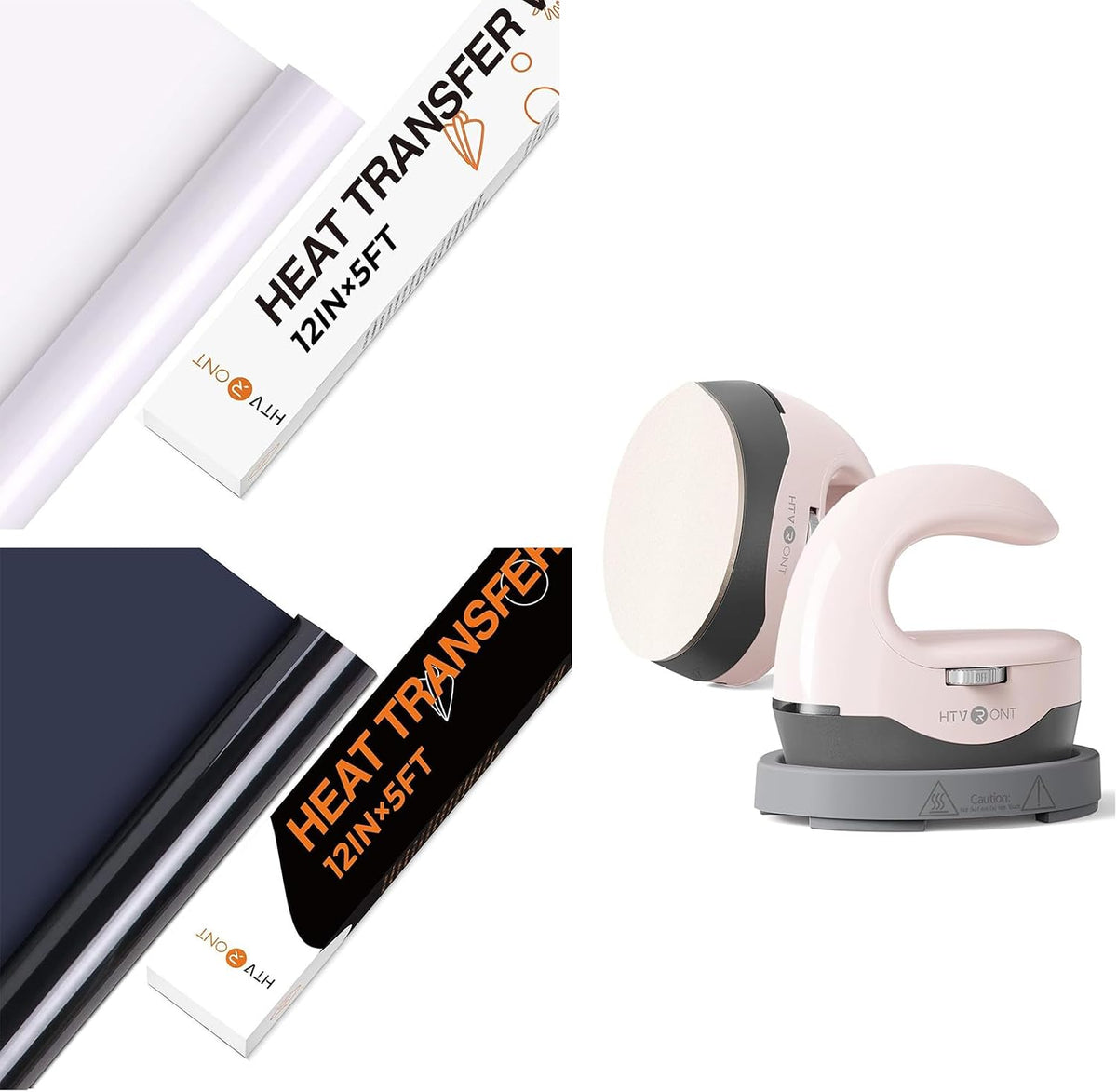 HTVRONT White & Black Iron on Vinyl - 12" x 5ft(30.5x152CM) White HTV Vinyl for T-Shirts, White Heat Transfer Vinyl for All Cutter Machine + HTVRONT Portable Mini Heat Press Machine for T Shirts MegaBDM