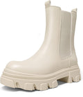 Women's Platform Chelsea Boots Lug Sole Combat Mid Calf Slip On Chunky Ankle Booties MegaBDM