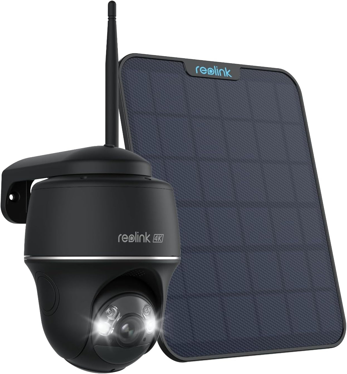 Reolink 4K PT Solar Security Camera Outdoor Wireless, Works with Amazon Alexa, Home Hub Compatible, Color Night Vision, 2.4/5GHz WiFi Surveillance Camera, Argus PT Ultra-Black+Solar Panel-Black (6W) MegaBDM