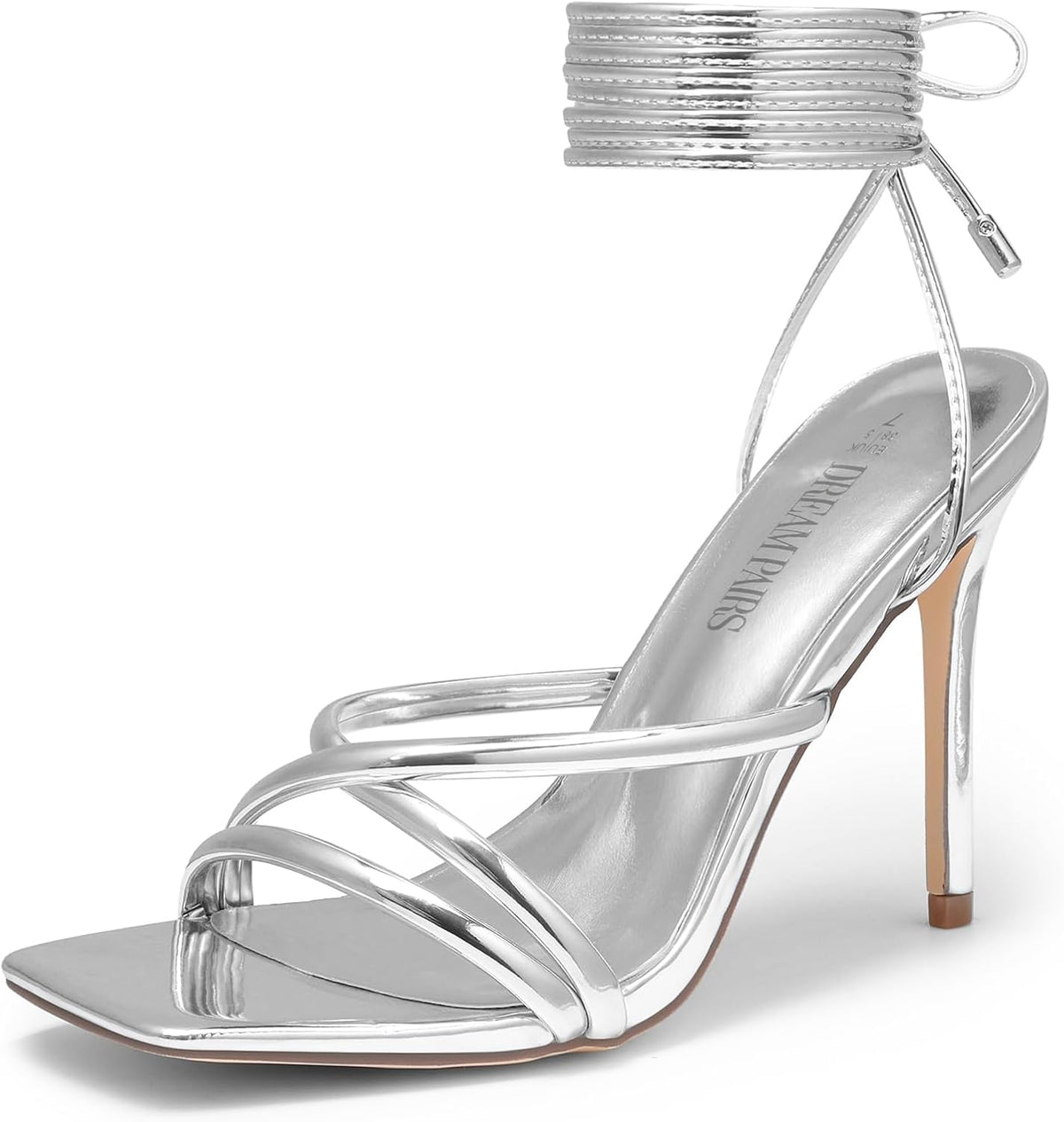 DREAM PAIRS Heels for Women Strappy High Stiletto Lace Up Heeled Sandals Square Open Toe Heels for Prom Party Dating MegaBDM