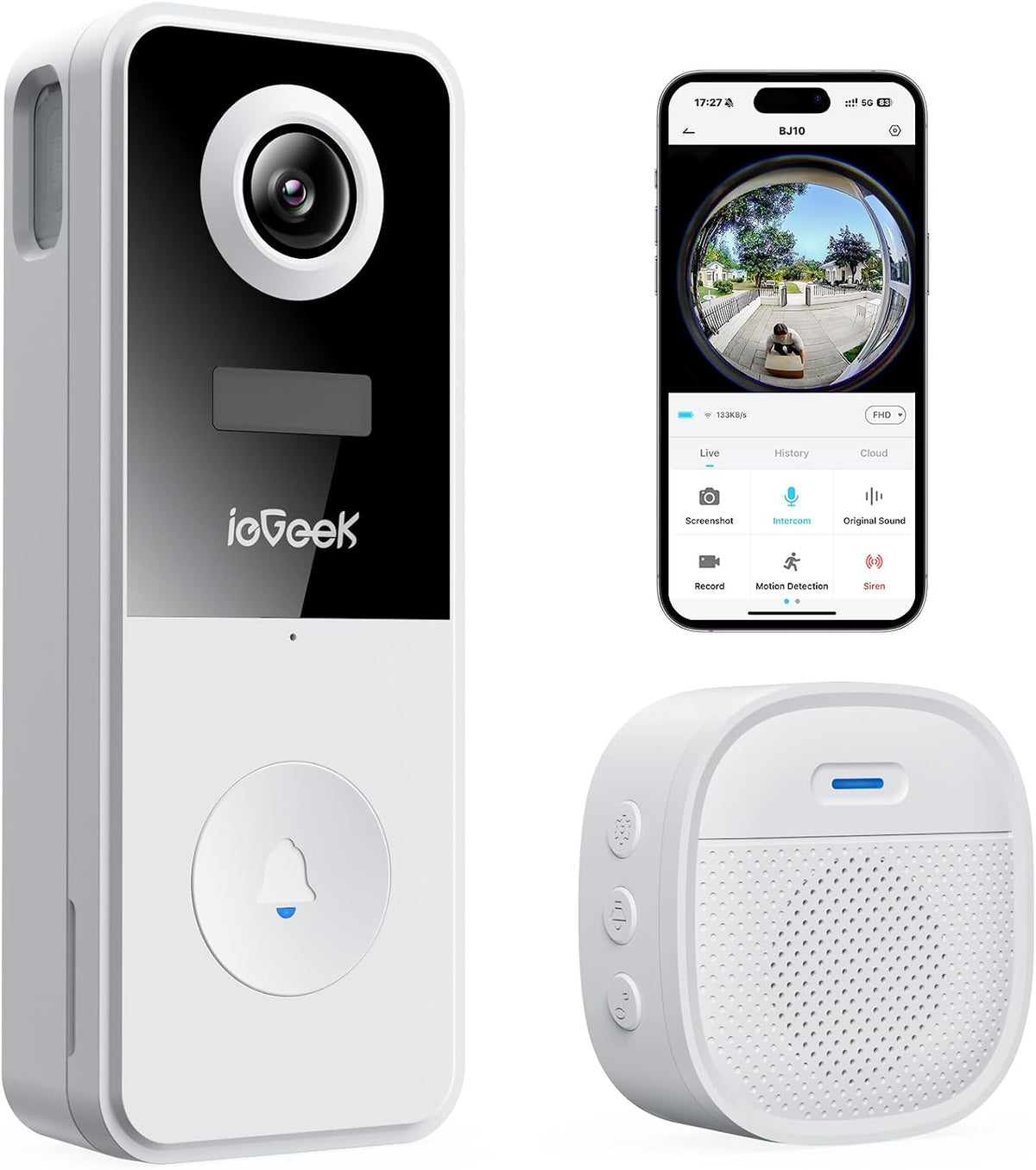 ieGeek Doorbell Camera Wireless, No Monthly Fee, 180° Head to Toe View Video Doorbell Wireless, AI Motion Detection, 2-Way Talk Voice Changer, 3MP Night Vision, Only 2.4GHz WiFi, Works with Alexa MegaBDM