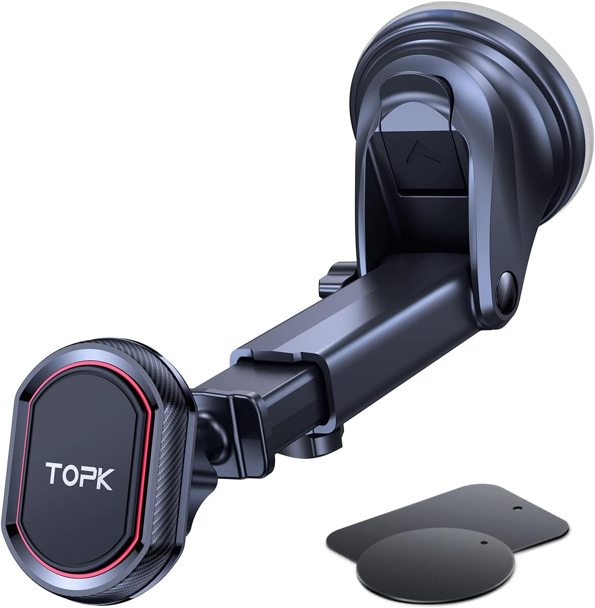 TOPK Car Phone Holder, Magnetic Phone Car Mount for Windshield and Dashboard,[Strong Suction] Adjustable Long Arm with Strongest Magnet for Cellphones MegaBDM