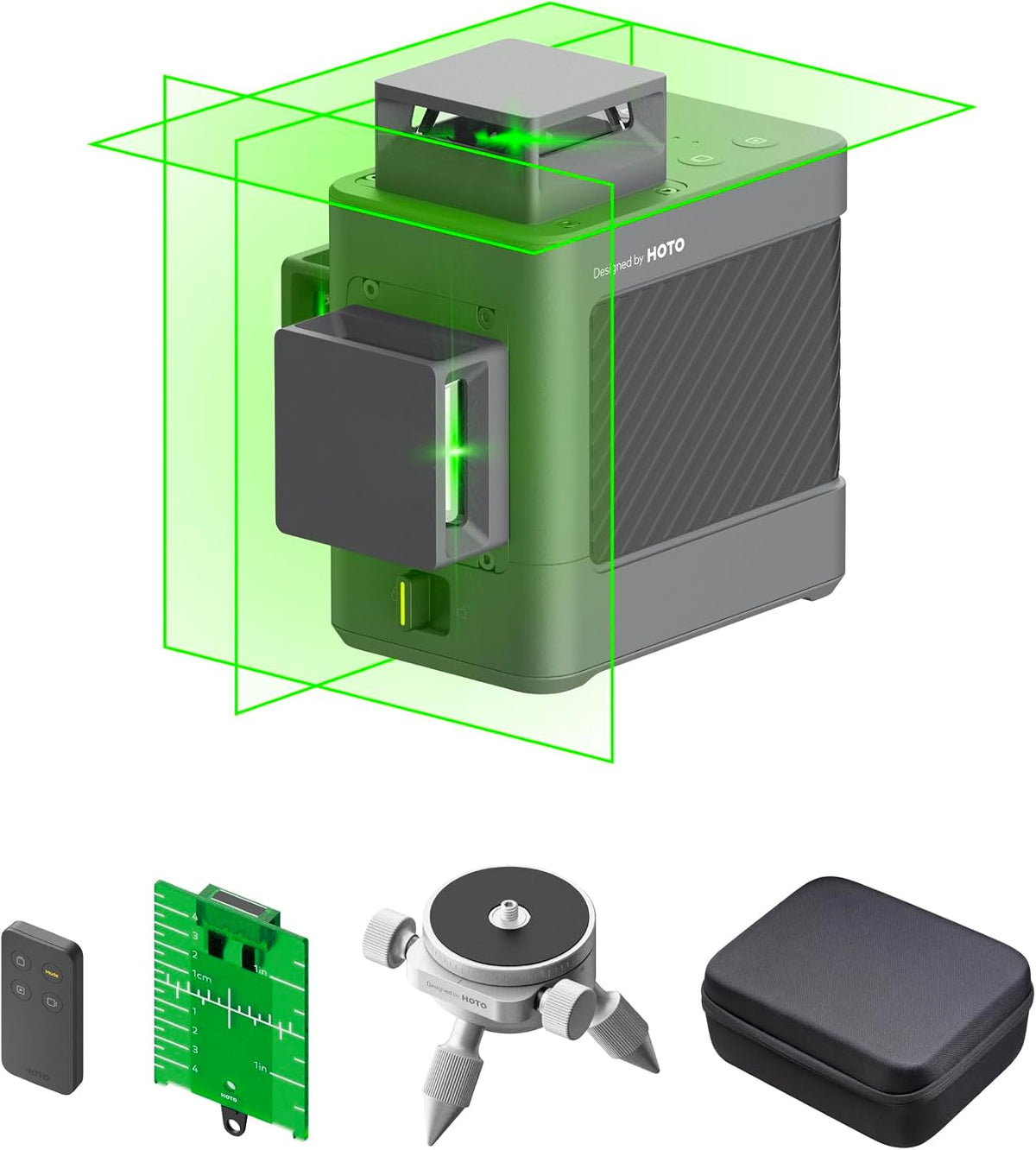 HOTO Laser Level 3 x 360° Self Leveling, Three-Plane Leveling & Alignment, 12 Green Cross Lines, Manual & Pulse Mode, IP54 Waterproof, USB-C Charging, Ideal for Picture Hanging/Construction/Indoor MegaBDM
