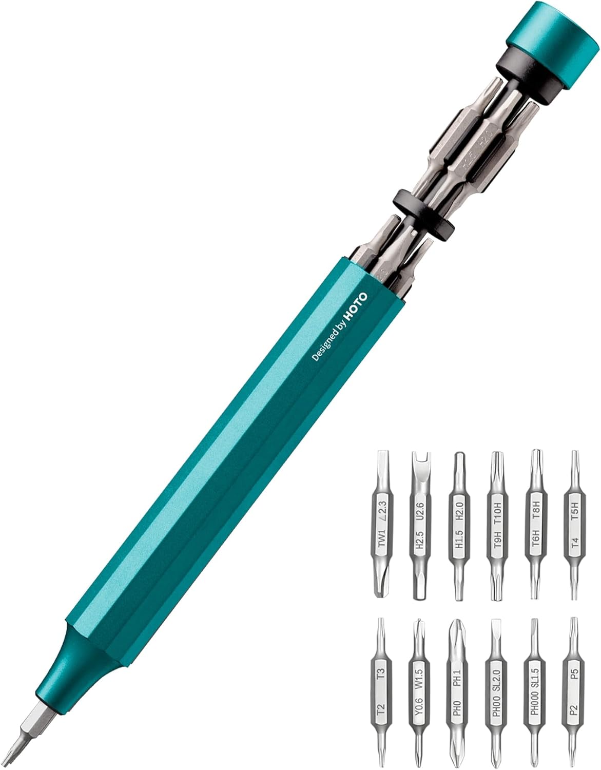 HOTO Precision Screwdriver Set, 24-in-1 Multi-Bit Screwdriver, Mini Hand Set with 12 Double End S2-Steel Bits, Ideal for Phone/Glasses/Watches/Laptop, Dark Turquoise MegaBDM