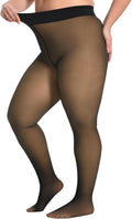 MANZI Fleece Lined Tights Plus Size Thermal Winter Warm Tights for Women High Waisted Fake Translucent Black Pantyhose MegaBDM