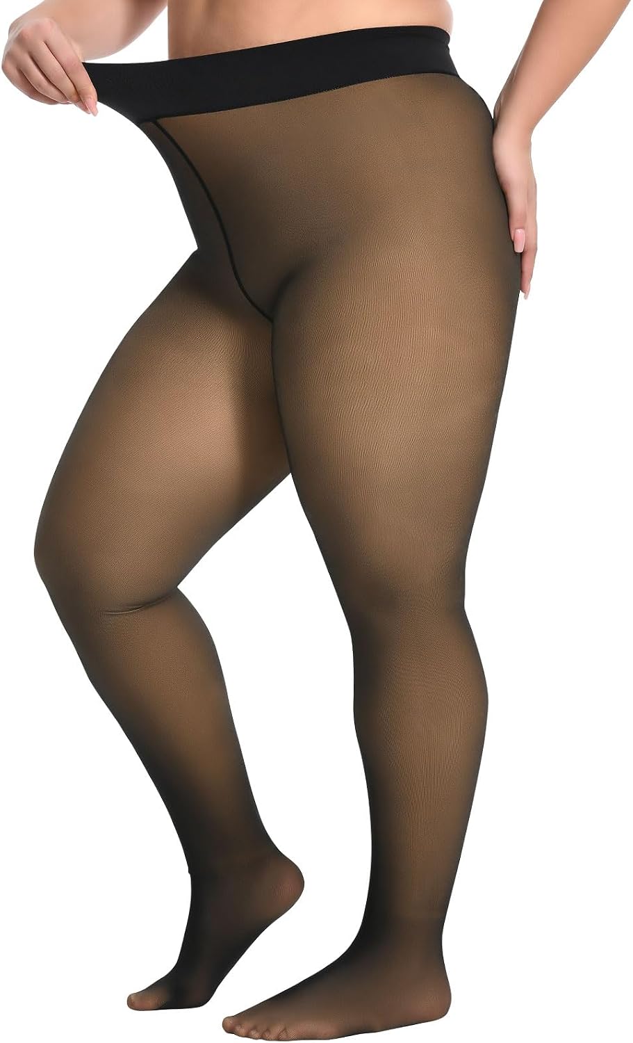 MANZI Fleece Lined Tights Plus Size Thermal Winter Warm Tights for Women High Waisted Fake Translucent Black Pantyhose MegaBDM