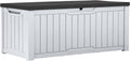 YITAHOME Outdoor Storage Box, 120 Gallon Waterproof Deck Box for Garden Tools, Patio Cushions, and Pool Accessories, Lockable, Easy Assembly, Versatile Bench or Table (Black + White) MegaBDM