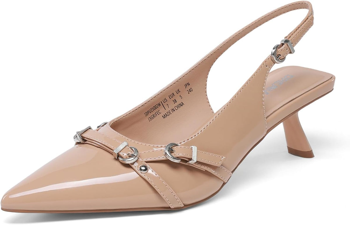DREAM PAIRS Women's Low Kitten Heels Slingback Closed Pointed Toe Comfortable Dressy Pumps Wedding Party Casual Elegant Dress Shoes MegaBDM