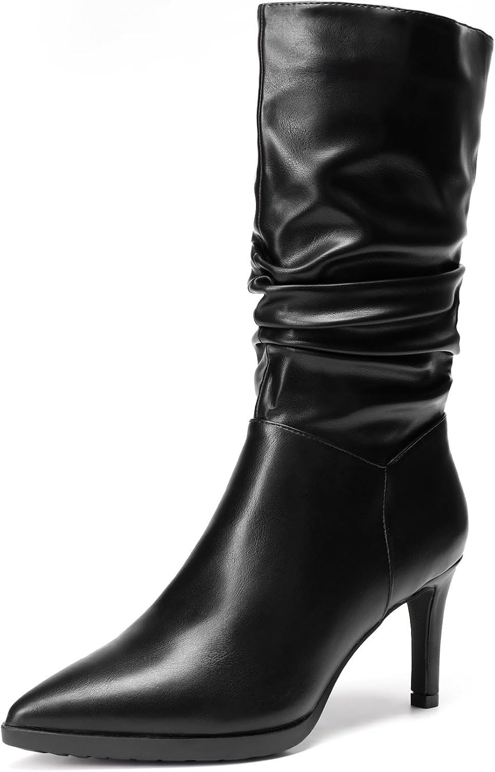 DREAM PAIRS Women's Mid Calf Boots High Heels Pointed Toe Zip Fashion Dressy Boot MegaBDM